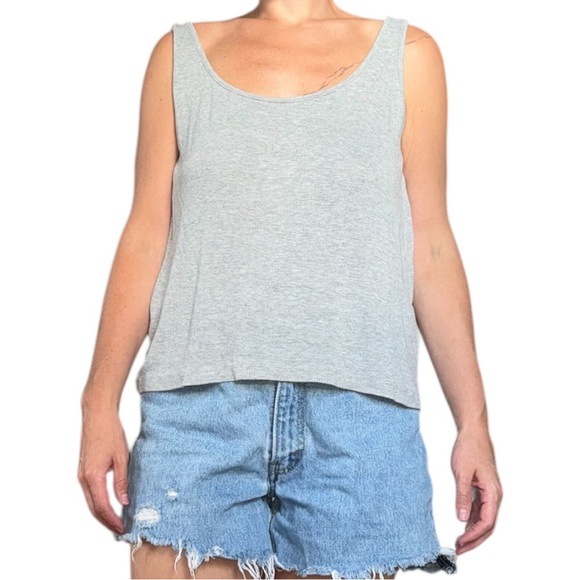 Gray Scoop Back Ribbed Tank Top - Picture 1 of 6